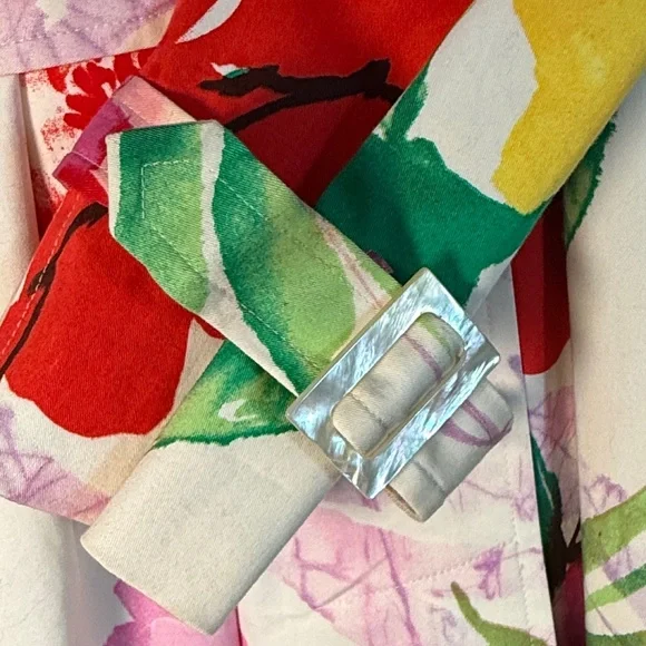 Ralph Lauren Black Label Watercolor Spring Floral Trench Coat Duster Belt Size 2 - Picture 9 of 11